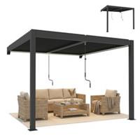 Outsunny 3 x 3 m Louvered Pergola with LED Lights, Metal Louvres, Dark Grey