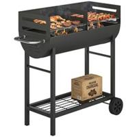 Outsunny Charcoal Barbecue Grill with 2 Cooking Areas, Wheels