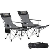 Outsunny 2PC Reclining Camping Chairs, Grey & Black, Refurbished