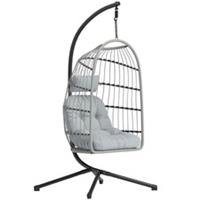 Outsunny Hanging Egg Chair, Outdoor Swing Chair with Stand, Light Grey