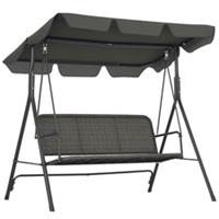 Outsunny 3-Seater Rattan Swing Chair, Hanging Bench w/ Stand, Adjustable Canopy