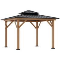 Outsunny 3.5 x 3.5m Wood Frame Hardtop Gazebo w/ Double Vented Roof, Black