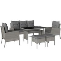 Outsunny 6 Pieces Rattan Garden Furniture Sofa Set with Cushions, Grey