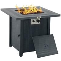 Outsunny Outdoor Square Fire Pit Table w/ Lid and Lava Rocks Dark Grey