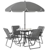 Outsunny 6 Pieces Garden Furniture Set with Parasol, Folding Chairs, Grey