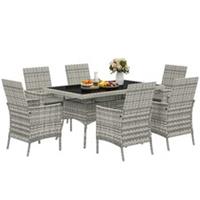 Outsunny 6 Seater Rattan Garden Furniture Set with Cushions, Mixed-Grey
