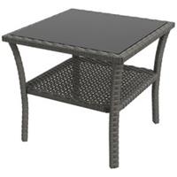 Outsunny PE Rattan Coffee Table, Two-tier Side Table with Glass Top, Grey