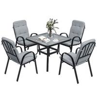 Outsunny Garden Dining Set, Glass Table w/ Umbrella Hole Grey