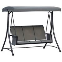 Outsunny 3 Seat Metal Fabric Backyard Balcony Patio Swing Chair w/ Canopy Grey