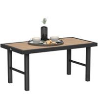 Outsunny Garden Coffee Table with SPC Woodgrain Tabletop, Brown Wood Effect