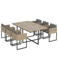 Outsunny Rattan Garden Furniture Set, Rattan Table and Chairs with Cushions