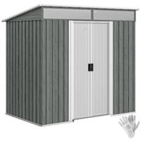 Outsunny 6.5x4FT Galvanised Steel Garden Tool Shed Lockable Door Wood Effect