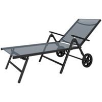 Outsunny Folding Sun Lounger with Wheels 5-Position Adjustable Back Mesh Seat