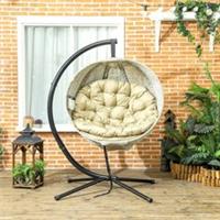 Outsunny Hanging Egg Chair Outdoor Indoor Swing Chair Folding Basket 2 Cushion