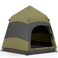 Outsunny 4-Person Camping Tent Festival Shelter, Dark Green, Refurbished