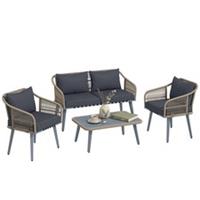Outsunny 4 Piece Rattan Garden Furniture Set w/ Thick Cushions, Grey