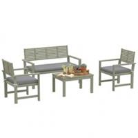 Outsunny 4 Seater Wooden Garden Furniture Set with Loveseat, Chairs, Table