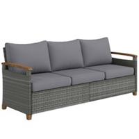 Outsunny 3 Seater Rattan Garden Sofa with Cushioned Wide Seats, Dark Grey