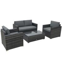 Outsunny 4PC Rattan Sofa Set Outdoor Coffee Table Chair Wicker Garden Grey