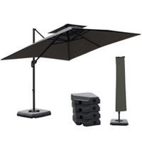 Outsunny Cantilever Parasol Roma Umbrella w/ Base Weights, Dark Grey