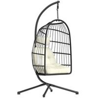 Outsunny Hanging Egg Chair, Outdoor Swing Chair with Stand, Black/Cream