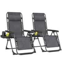 Outsunny Zero Gravity Chairs Set of 2 w/ Cup Holder, Headrest, Grey, Refurbished