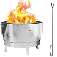Outsunny Round Stainless Steel Fire Pit with Grill Net, Silver, Refurbished