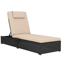 Outsunny Rattan Sun Lounger, Garden Recliner w/5-Level Back, Cushion Refurbished