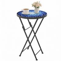 Outsunny Mosaic Garden Table, 35.5cm Folding Coffee Table, Blue, Refurbished