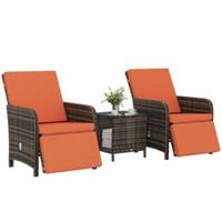 Outsunny 3 Pieces Rattan Bistro Set w/ Adjustable Backrest, Orange, Refurbished