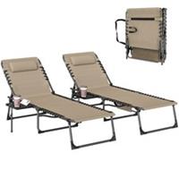 Outsunny Folding Sun Loungers with 5-Level Back, Cup Holder, Refurbished