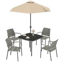 Outsunny 4 Seater Rattan Dining Set with Parasol, Light Grey Refurbished