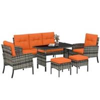 Outsunny 6 Pieces Rattan Garden Furniture Sofa Set with Cushions, Refurbished