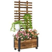 Outsunny Raised Garden Bed, Wooden Planter with Trellis & Wheels Refurbished