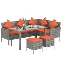 Outsunny 5Pcs Rattan Dining Corner Sofa Set, Garden Furniture Set, Refurbished