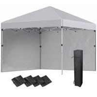 Outsunny 3x3M Pop Up Gazebo Party Tent 2 Sidewalls Weight Bags Grey Refurbished