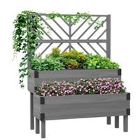 Outsunny 2-Tier Wooden Raised Bed w/Trellis, Elevated Garden Planter Refurbished