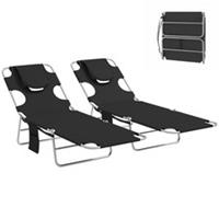 Outsunny 2 Sun Loungers with Reading Hole, Folding Garden Lounger, Refurbished