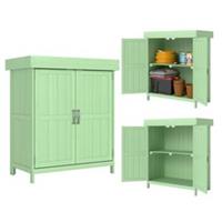 Outsunny Wooden Garden Shed w/ Hinged Roof, 74x43x88cm, Green, Refurbished