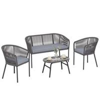 Outsunny 4 Piece Garden Furniture Set, Rope Woven Outdoor Sofa, Dark Grey