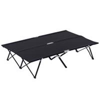 Double Folding Portable Outdoor Camping Cot Bed, Black, Refurbished