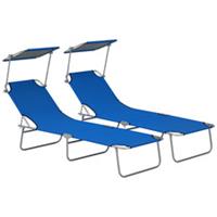 2PC Folding Sun Loungers with Sunshade, Adjustable Back, Blue, Refurbished