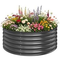 120x120x43cm Galvanised Garden Planter with Gloves, Dark Grey, Refurbished