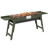 Charcoal BBQ Grill with 2 Side Shelves & Handle, Green, Refurbished