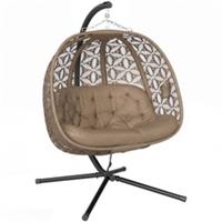 Outsunny Double Hanging Swing Chair w/ Stand & Cup Holders, Brown
