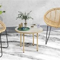 Outsunny Round Small Garden Table with Faux Marble Glass Top Refurbished