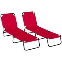 2Pcs Adjustable Backrest Folding Sun Loungers, Wine Red, Refurbished