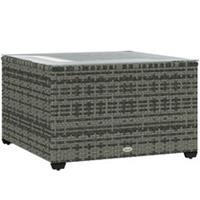 Glass Top Outdoor Rattan Side Coffee Table, Light Grey, Refurbished