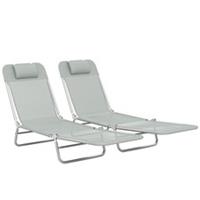 2Pcs Foldable Adjustable Outdoor Sun Lounger Chairs, Light Grey, Refurbished