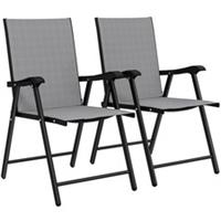 2Pcs High Back Armrest Folding Garden Dining Chairs, Light Grey, Refurbished